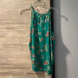 Womens size large halter style blouse, green floral. New with tags.